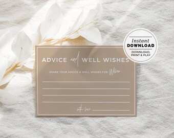 Nue Minimalist Advice Bride Cards, Advice and Well Wishes for the Bride Card, Advice Bridal Shower, Printable | INSTANT DOWNLOAD #038