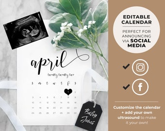 Pregnancy Announcement, Pregnancy Announcement Calendar, Pregnancy Announcement Digital Download, Editable Template | Kylie