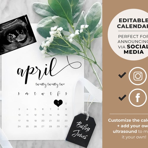 Pregnancy Announcement Calendar Template Baby Announcement Etsy