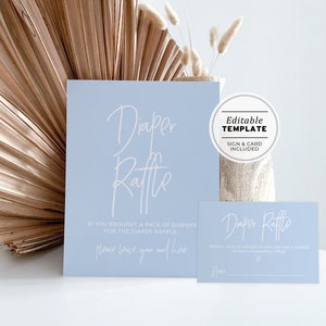 Powder Blue Diaper Raffle Baby Shower Sign and Card, Printable Diaper Raffle Sign, Diaper Raffle Ticket | EDITABLE TEMPLATE #036