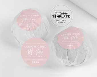 Blush Minimalist Bath Bomb Custom Packaging and Label Template - 2 Sizes | EDITABLE TEMPLATE #051 #043