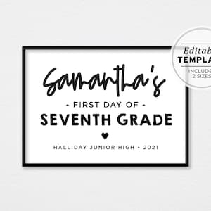 First Day of 7th Grade Sign Template, Back to School Printable, First Day Picture, First Day Photo Prop | EDITABLE TEMPLATE