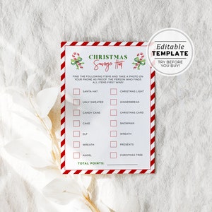 Christmas Scavenger Hunt Game, Holidays Treasure Hunt, Christmas Party Games, Christmas Activity, Holiday Game | PRINTABLE EDITABLE TEMPLATE