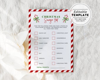 Christmas Scavenger Hunt Game, Holidays Treasure Hunt, Christmas Party Games, Christmas Activity, Holiday Game | PRINTABLE EDITABLE TEMPLATE