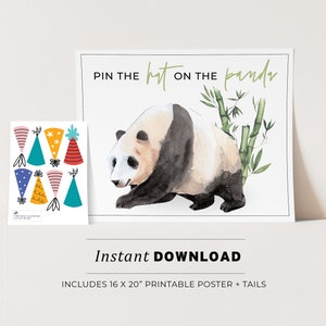 Pin the Hat on the Panda Kids Party Game Printable Poster, Birthday Party Game, INSTANT DOWNLOAD