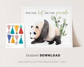 Pin the Hat on the Panda Kids Party Game Printable Poster, Birthday Party Game, INSTANT DOWNLOAD