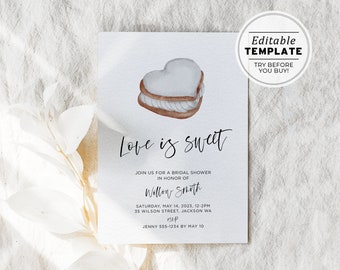 Minimalist Love is Sweet Printable Bridal Shower Invitation | EDITABLE TEMPLATE, Printable #035