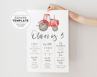 Farm Tractor Kids Birthday Milestone Poster | EDITABLE TEMPLATE, Printable #075