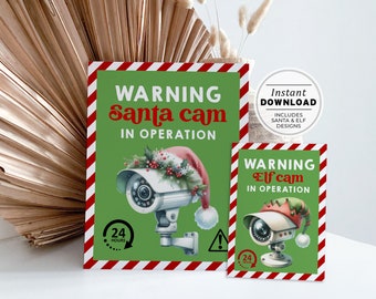 Santa Cam and Elf Cam Warning Sign & Elf Surveillance Signs, Printable Christmas Signs | INSTANT DOWNLOAD #093