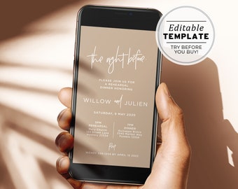 Nue Minimalist Rehearsal Dinner Evite, Electronic Invite, Printable | EDITABLE TEMPLATE #038