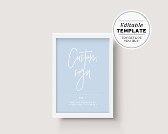 Powder Blue Minimalist Customizable Blank Sign Printable Template 5x7" #036