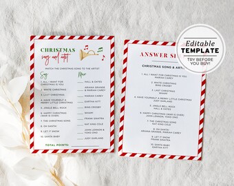 Match the Christmas Song and Artist Game, Christmas Party Games, Christmas Activities, Holiday Game | PRINTABLE EDITABLE TEMPLATE
