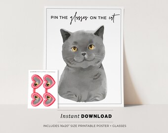 Gioco Pin The Hat On The Cat Per Feste Bambini – 48 Pezzi Con Poster E Adesivi, Decorazioni Tema Gatto Per Compleanno E Bomboniere