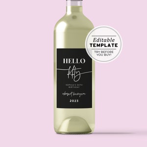 HELLO FIFTY Willow Minimalist 50th Birthday Party Wine Label Template, Custom Wine Label, Birthday Party Favor, Editable Template #028