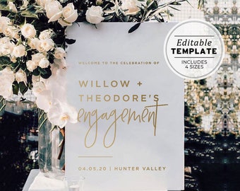 Juliette Gold Engagement Party Welcome Sign, Engagement Celebration, Editable Welcome Sign, Edit & Print, Printable #017