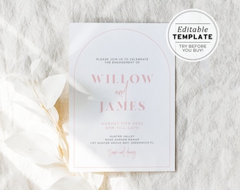 Blush Arch Engagement Party Invitation Printable | EDITABLE TEMPLATE #037