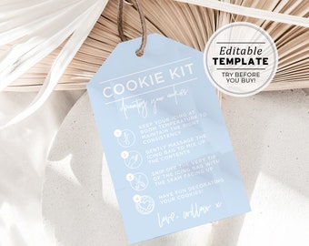 Powder Blue Cookie Kit Gift Tag Template, DIY Cookie Decorating Kit Tag | EDITABLE TEMPLATE #036