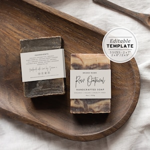 Soap Labels, Handmade Soap Label Template, Small Business Belly Band Soap Packaging, Editable Template #050 #043 Juliette Minimalist
