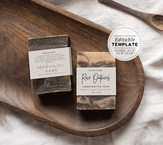 Soap Labels, Handmade Soap Label Template, Small Business Belly Band Soap Packaging, Editable Template #050 #043 Juliette Minimalist