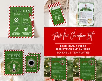 Essential Christmas Elf Bundle Template, 7 piece set, Elf on the Shelf Signs | EDITABLE TEMPLATE Balsam #093