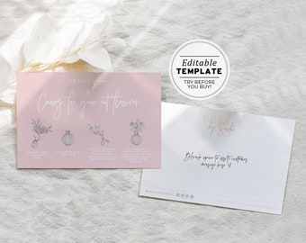 Blush Minimalist Florist's Fresh Cut Flowers Care Instructions and Enclosure Card | EDITABLE TEMPLATE #051 #043