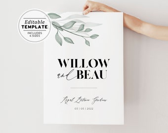 Chelsea Leafy Minimalist Wedding Welcome Sign Template, Printable | EDITABLE TEMPLATE #068