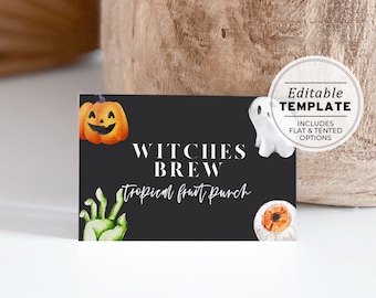 Watercolor Halloween Buffet Food Name Card Sign, Spooky Grazing Table Food Sign | PRINTABLE EDITABLE TEMPLATE #080