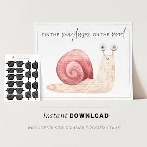 Cute Kids Party Game, Pin the Sunglasses on the Snail Printable Poster, Birthday Party Game, INSTANT DOWNLOAD
