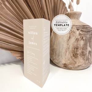 Scandi Minimalist Tri-fold Table Number, Tri-fold Table Menu, Triangle Table Stand, Modern Menu | EDITABLE TEMPLATE #047
