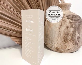 Scandi Minimalist Tri-fold Table Number, Tri-fold Table Menu, Triangle Table Stand, Modern Menu | EDITABLE TEMPLATE #047