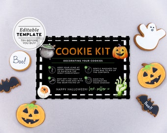 Editable Halloween Cookie Kit Card, Custom Halloween Treats, Trick or Treat Template, Halloween Printable