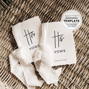Tarjeta de votos de boda minimalista de Juliette, plantilla de libro, votos imprimibles para él y para ella / PLANTILLA EDITABLE IMPRIMIBLE #004