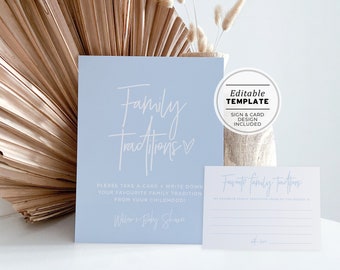 Powder Minimalist 'Family Traditions' Sign and Card, Printable | EDITABLE TEMPLATE #036