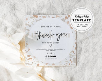 Terrazzo Small Business Thank Card Template, Thank You Package Insert, Thank You For Your Purchase, Minimalist Editable Template #043