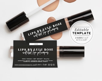 Minimalist Lip Gloss Custom Wrap Around Label - 2 Sizes: 1.5x2.25" / 1x2" | EDITABLE TEMPLATE #054 #043 Willow