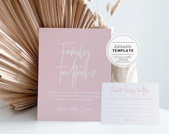 Blush Minimalist 'Family Traditions' Sign and Card, Printable | EDITABLE TEMPLATE #035