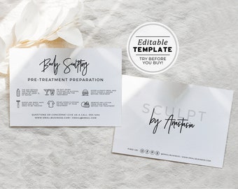 Juliette Minimalist Body Sculpting Pre-Treatment Care Card Template, Editable AfterCare Card | EDITABLE TEMPLATE #050 #043