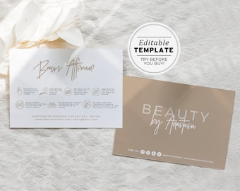 Nue Minimalist Brow Aftercare Card, Editable AfterCare Card, Brow Tattoo, Brow Microblading | EDITABLE TEMPLATE #052 #043