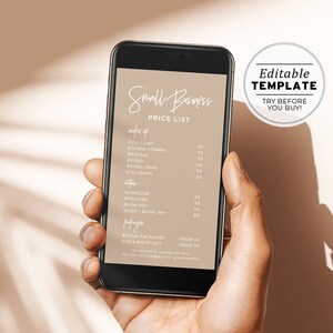 Minimalist Electronic Price List Template, Instagram Price List, iMessage Price List | EDITABLE TEMPLATE Nue #052 #043