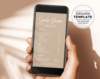 Minimalist Electronic Price List Template, Instagram Price List, iMessage Price List | EDITABLE TEMPLATE Nue #052 #043