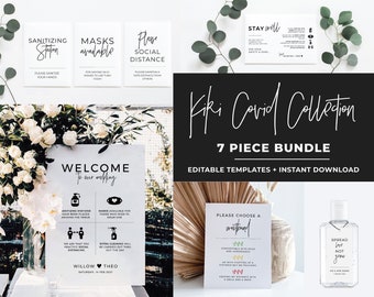 Kiki Minimalist COVID-19 Sign Bundle Editable and Printable - 7 piece set #004