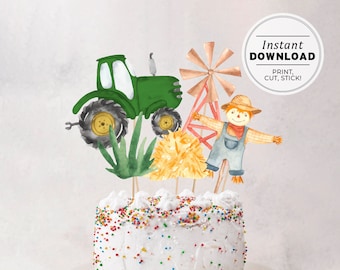 Minimalist Green Tractor Cake Topper, Watercolor Farm Centerpieces, Farm Birthday Party, KidsTable Decor | INSTANT DOWNLOAD #058