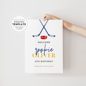 Minimalist Ice Hockey Birthday Welcome Sign Poster | EDITABLE TEMPLATE, Printable #101