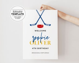 Minimalist Ice Hockey Birthday Welcome Sign Poster | EDITABLE TEMPLATE, Printable #101