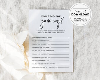 What did the Groom Say? Bridal Shower Game, Wedding Shower Game, Hen's Party Game | INSTANT DOWNLOAD #004 JULIETTE