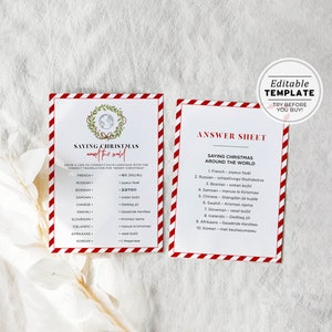 Saying Christmas Around the World Game, Christmas Party Games, Christmas Activities, Holiday Trivia | PRINTABLE EDITABLE TEMPLATE