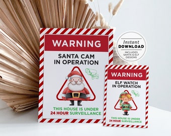 Santa Cam Warning Sign & Elf Surveillance Signs, Printable Christmas Signs | INSTANT DOWNLOAD
