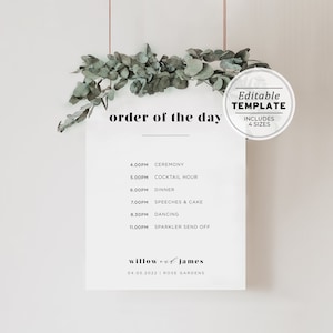 Mr White Minimalist Order of Events Wedding Timeline Sign, Wedding Order of the Day, Printable Editable Template #001