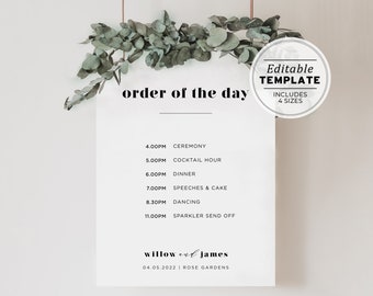 Mr White Minimalist Order of Events Wedding Timeline Sign, Wedding Order of the Day, Printable Editable Template #001