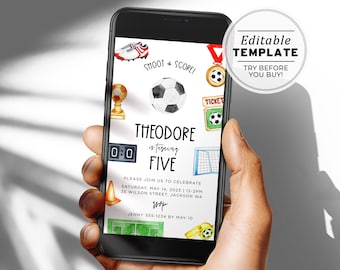 Soccer Theme Birthday Party e-Invite Template, Email, Digital Invitation | EDITABLE TEMPLATE #077